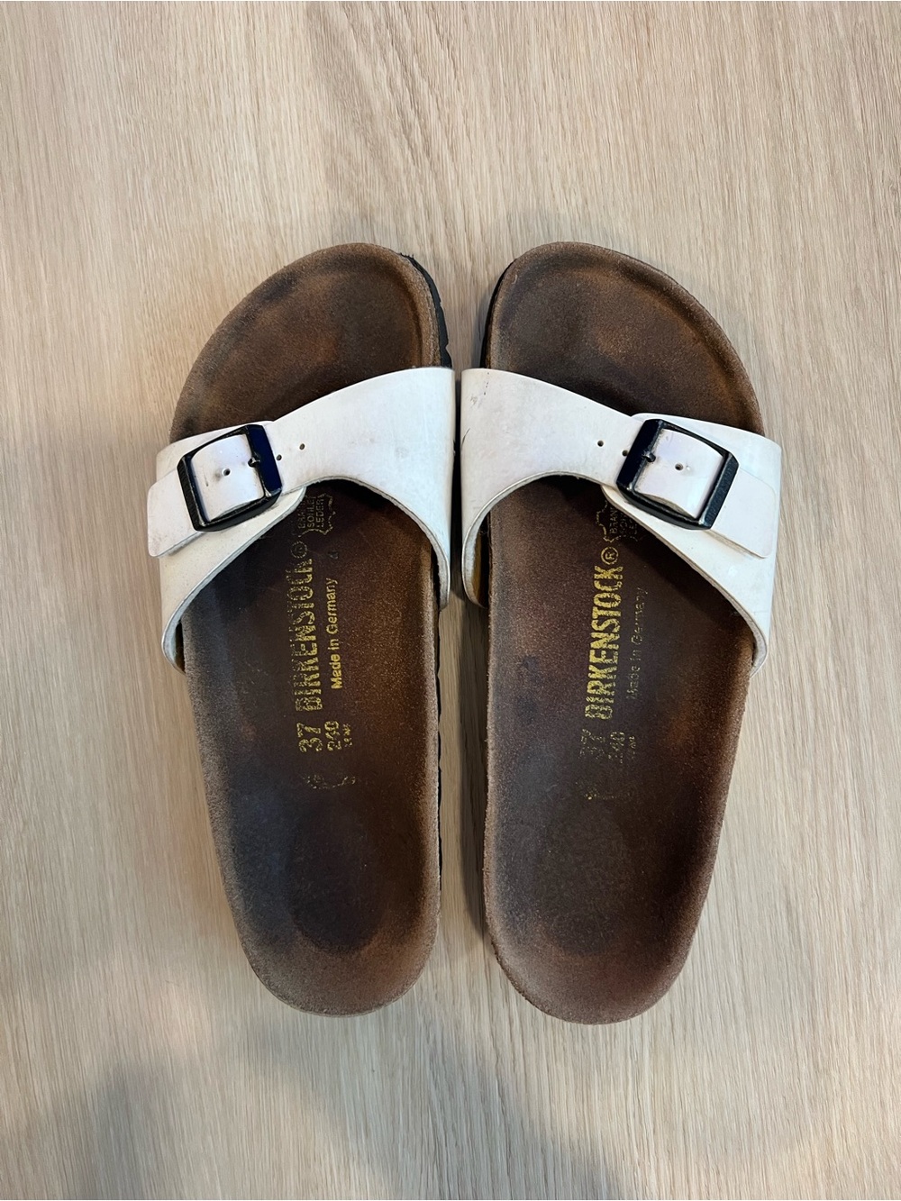 Birkenstock White Single-Buckle Slide Sandals